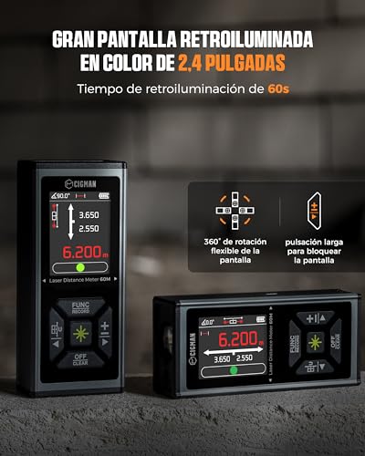 CIGMAN 120m Bilateral Laser Rangefinder, Digital Bubble Level Distance Measuring Device and IPS Digital Display, M/in/ft, Pythagoras/Distance/Area/Volume Measurements