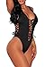 HOTAPEI Women V Neck Lace up High Cut One Piece Swimsuit X-Large Black
