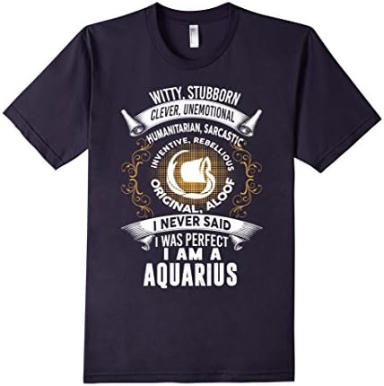 Men's Aquarius Zodiac Sign T-Shirt Birthday Gift Jan 20-Feb 18 Large Navy