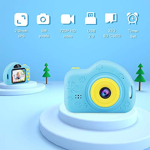 CHUNXU Kids Camera,Digital Video Camera for 3-10 Years Old Girls Boys,32GB SD Card Rechargeable Battery Compact Cameras for Children Birthday (Blue)
