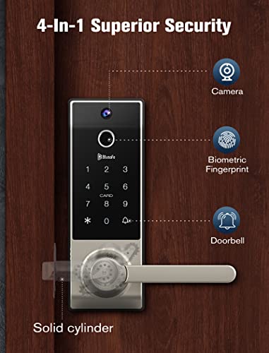 Smart Lock, 3-in-1 Camera+Doorbell+Fingerprint Keyless Entry Door Lock, WiFi Door Lock with Handle, App Control, Anti-Peeping, Auto Lock, IP65 Weatherproof, 3D Biometric Fingerprint for Front Door