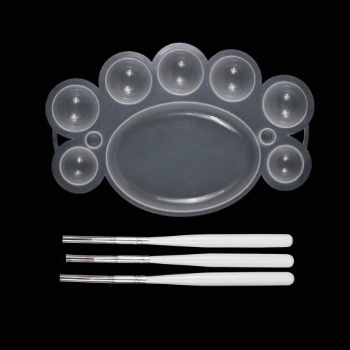 So Beauty Dappen Dish Paint Palette Plate with 3pcs Nail Brush Pens