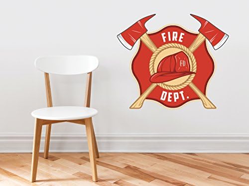 Fire Department Emblem Fabric Wall Decal - Firefighter Sticker with Two Axes and Fireman's Helmet, Maltese Cross Décor