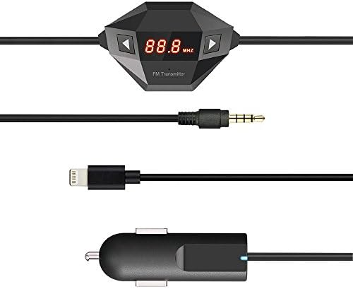 Multi-functional Wireless FM Transmitter Radio Car Kit Adapter with Micro 3.5mm Audio Plug, 8 Pin Lightning to USB Cable and USB Charging Port