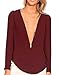 Face N Face Women's Chiffon Sexy Long Sleeve V Neck Zipper Shirt Blouse Medium Wine Red