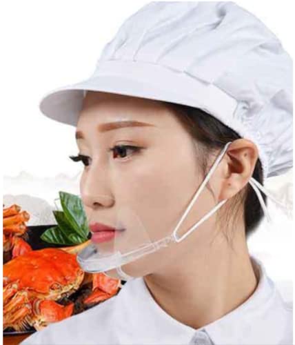 Face Visor (10pcs) Mouth Shield, Elastic Strap, Anti Fog, Clear Nose and Mouth Covering PVC Plastic with Transparent Chin Base Support for Chef, Hair Stylists, Training, Travel, Reception etc.