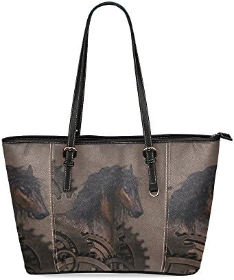 Custom Design Steampunk Horse Leather Tote Bag/Small (Model 1640)