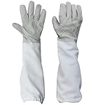 BESTOPE Beekeeping Gloves Canvas Protective Equipment Golves Vented Long Sleeves 4.33 1 Pair(White with Gery)
