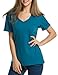 Meaneor Women Solid Comfy Loose Fit Roll Over Short Sleeve V Neck Batwing Top Tee Teal XL