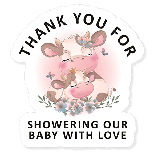 Cute Pink Little Cow Baby Shower Thank You Sticker, Funny Cow Baby Shower Theme Party Supplies Labels Sticker 2.4 Inch (80 PCS)