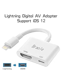 Compatible with iPad iPhone to HDMI Adapter Cable, Braole Connector, Digital AV Adapter Support 1080P HDTV Converter Compatible with iPhone Xs MAX XR X 8 7 6Plus iPad to TV Projector Monitor (White)