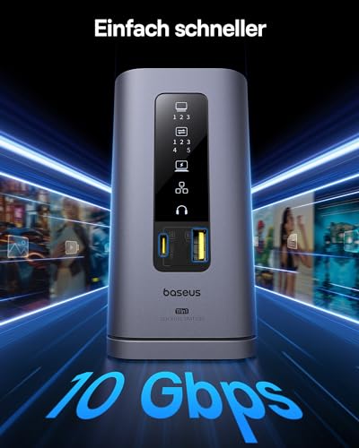 Baseus Spacemate 11 in 1 Displaylink Docking Station 3 Monitors Extension for MacOS, with Smart Display, 4K HDMI, 10Gbps USB-C/A, 100W PD, Ethernet, Audio, Displaylink Driver Required