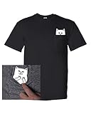 Pocket Cat Shirt Finger Peace Sign Unisex Pocket T Shirt Black M
