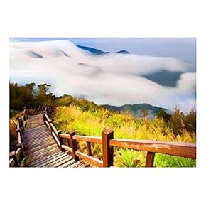 Wall26 - Painting of a Bridge Leading Down a Foggy Mountain - Wall Mural, Removable Sticker, Home Decor - 66x96 inches
