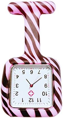 Wesource Nurses Black-pink Square Stripes Prints Watch Silicon Rubber Brooch Watches