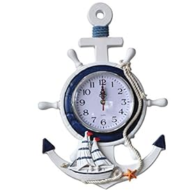 BESPORTBLE Mediterranean Style Anchor Clock Beach Theme Nautical Ship Wheel Rudder Wheel Decor Wall Hanging Decoration… 41JJhLCgTzL. SS280