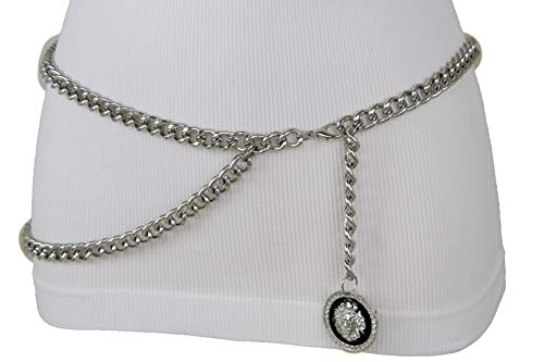 TFJ Women Fashion Skinny Belt Silver Metal Chain Lion Charm Buckle Size XS S M