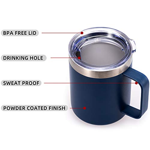 Civago Stainless Steel Coffee Mug Cup with Handle, 12 oz Double Wall Vacuum Insulated Tumbler with Lid Travel Friendly (Navy Blue, 1 Pack)