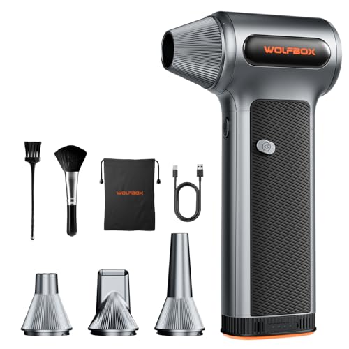 WOLFBOX MF200 Electric Air Duster with Removable Battery & 4 Nozzles, Cordless 3-Speed Adjustable Mini Blower for Computer Keyboard, Car Cleaning, Home, and Outdoor Use