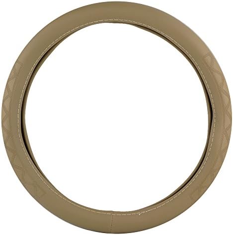 KM WORLD Premium Leather Medium Steering Wheel Cover Beige / Tan - Model KMSW-BG/M-502