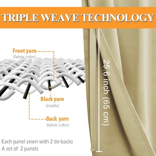 Hiasan Light Beige Grommet Blackout Curtains 2 Pack 90 x 90 Inch (WxH) Soft Sliding Curtains for Bedroom Living Room etc