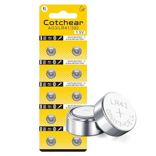 Cotchear 10pcs AG3 LR41 Battery 392 384 192 SR41SW CX41 L736 Batteries L736f Battry 1.5V LR41 Button Batteries for Watch Toys Clock