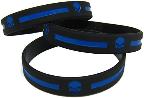Punisher Thin Blue Line Silicone Bracelet Law Enforcement USA