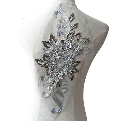 Exquisite Silver Crystal Flower Applique Embroideried Sequins Details Floral Motif Sew onto Lyrical Dance Dress Prom Dress Evening Gown