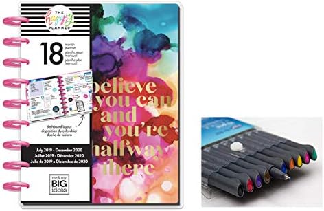 me & My Big Ideas The Happy Planner: Medium/Classic Blue Paint Splash July 2019 - Dec 2020 and Comes with Kemah Craft 10 Pc Fineliner Color Pen (PLNR-98)