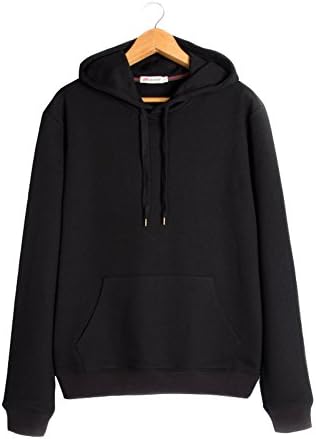 MasiMiele Solid Hooded Sweatshirt Cotton Leisure Sports Jacket (L, Black)