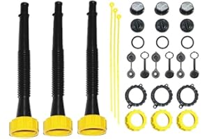 KP KOOL PRODUCTS Gas Can Spout - Gas Can Long Flexible Nozzle | Screw Collar Cap (Coarse & Fine Thread-Fits Most Cans) with Vent Cap, Gas Can Strainer, Durable Gasket & Spout Cover - Pack 3