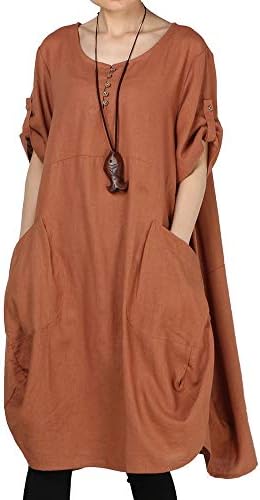 LaovanIn Women's Plus Size Tunic Dress Summer Cotton Linen T Shirt  Knee-Length Dresses XX-Large Brown price in UAE | Amazon UAE | kanbkam