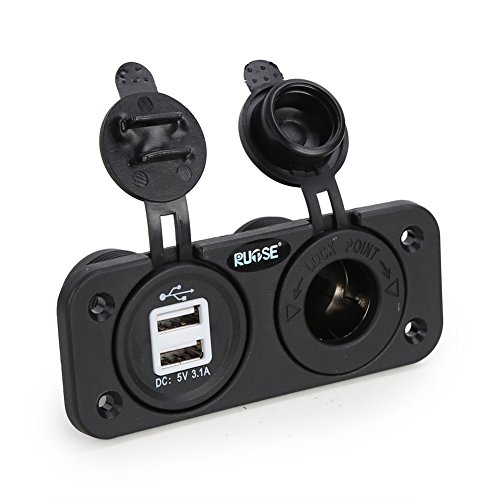RUPSE Dual USB Charger Socket Mount Marine with Wires 12 Volt Motorcycle Boat Rv Truck Car Plug Power Outlet