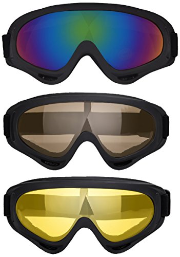Ski Goggles 3 Pack, Snowboard Goggles for Kids Boys Girls Youth Men Women, with 100% UV400 Protection, Wind Resistance, Anti-Glare Lens (Include Cleaning Cloth)