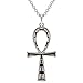 Karseer Ankh Necklace Antique Silver Egyptian Cross Black CZ Crystals Pendant Long Necklace Jewelry Gift for Men Women, 28