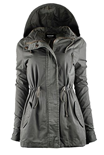 ViiViiKay Womens Cotton Anorak Lightweight Utility Parka Jackets with Drawstring 43J OLIVE 3XL
