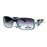CG Eyewear Rhinestone Studded Narrow Rectangular Designer Fashion Sunglasses Black Blue