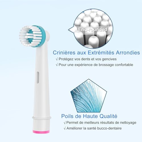 16 Têtes de Brossette de Rechange Ortho Care, Compatibles avec les Brosse a Dent Electrique Braun Oral B, Pour un Nettoyage Précis Autour des Dents et des Appareils Orthodontiques.