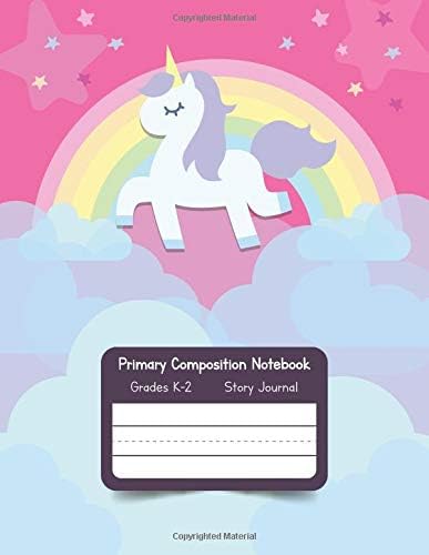 Primary K-2 Composition Notebook: For Kids K-2 Grades Story Journal | Picture Space and Dashed Midline | Unicorn Pink Background Cover
