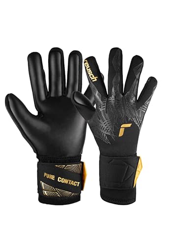 Reusch Pure Contact Infinity Junior Goalkeeper Gloves for Children, Ideal for Artificial Grass, 7, Black/Gold