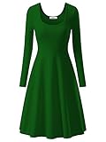 MsBasic Women Simple Designed Long Sleeve Round Neck Casual Flared Midi Dress (Medium, Green)