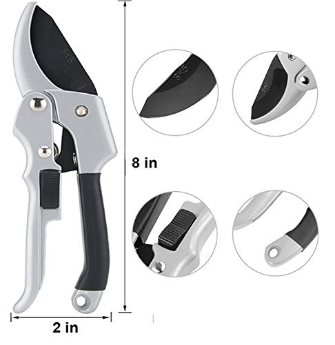 KeRui Pruning Shears 8'' Professional SK-5 Steel Blade Sharp Anvil Garden Shears Less Effort Hand Pruners with Safety Lock