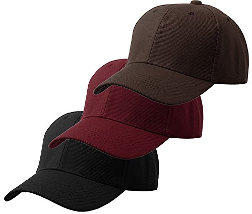 Jh SportsUnisex Plain Structured Curved Visor Adjustable Baseball Cap Hat - 3-Pk Black Burgundy Brown