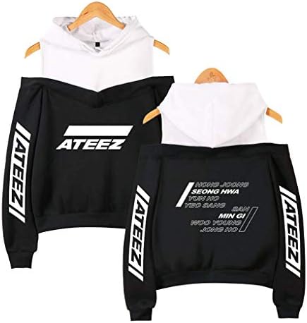 ALVIN EDMOND ATEEZ Girl Leisure Off Shoulder Hooded Sweatshirt Jacket Pullover
