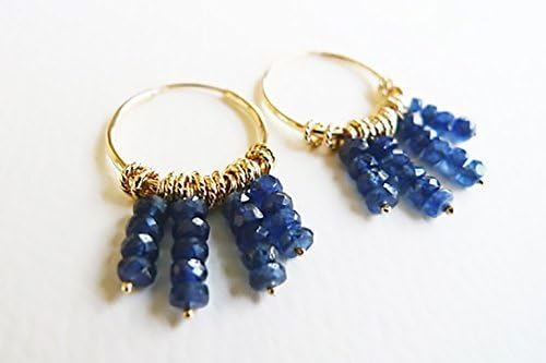 Baby Medusa. Blue Sapphire 14K Gold Dangle Earrings. Sea Inspired Jewelry. Hand Made Gold Hoop Earrings. Eco Friendly Recycled Gold.