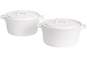 jinsongdafa 6" Mini Casserole Baking Dish Set of 2, 22.9 oz Cocotte with Lids, French Ceramic Serving Soup Tureen, Individual