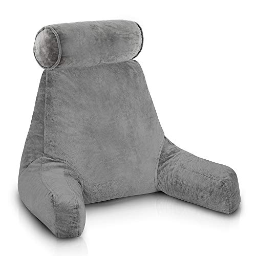 ComfySure Bedrest Reading and TV Pillow with Arm Rests - Shredded Memory Foam Cushion for Pregnant Women - Lumbar, Coccyx Lower Back, Neck and Head Support