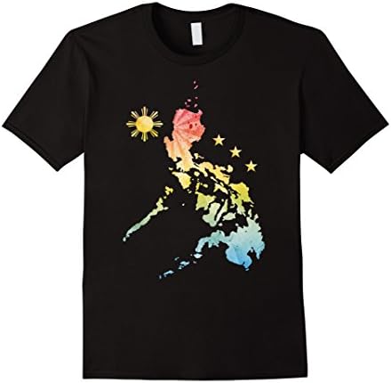 Mens Philippines Watercolor Map T-Shirt Filipino Flag Tee 2XL Black