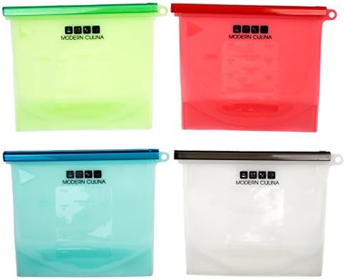 Silicone Food Preservation Bags By Modern Culina: Reusable Food Savers For Sous Vide Cooking, Freezing, Meal Prep And Lunch Packing, Airtight And Leakproof For Liquid Baby Food And Meat Marinate, 4pcs