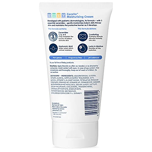 CERAVE BABY CREAM, GENTLE MOISTURIZING CREAM WITH HYALURONIC ACID, PARABEN, PHTHALATE, & FRAGRANCE FREE, 5 OUNCE